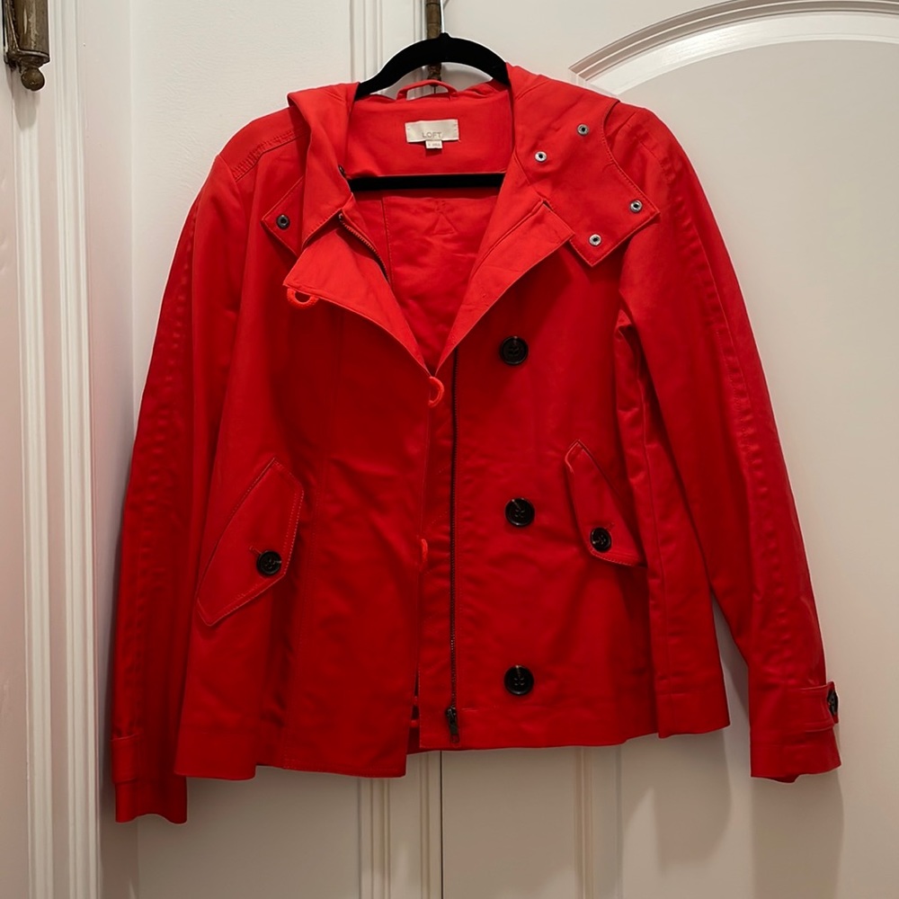 LOFT Red crop rain jacket.